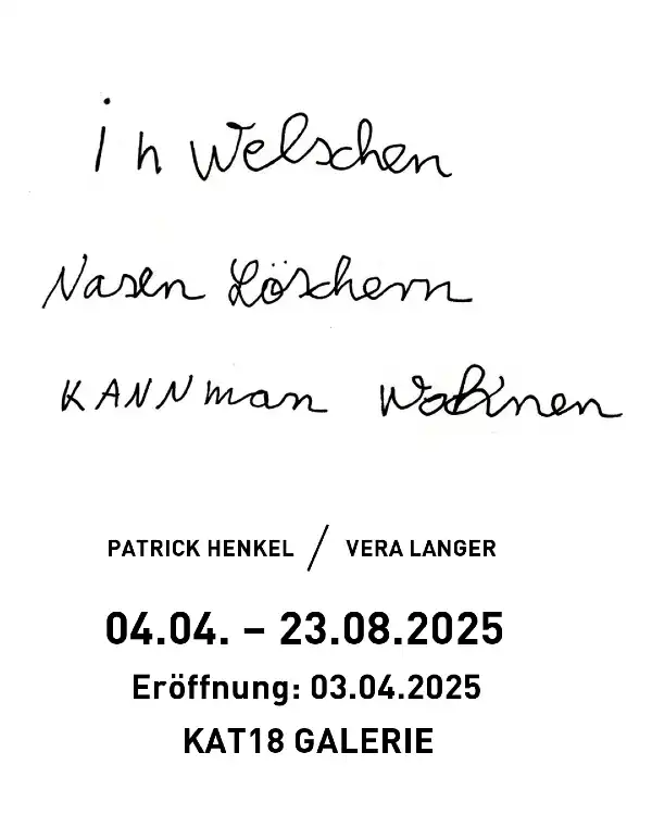 Flyer für die Eröffnung der Ausstellung von Patrick Henkel und Vera Langer im Kunsthaus KAT18: Gemeinsames Wandbild, kollektive Zeichnungen und Siebdruck-Edition. Inklusive Kunst und kreative Zusammenarbeit im Atelier Köln.