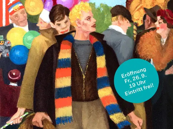 Plakat „Queere Moderne“ in der Kunstsammlung NRW Düsseldorf: Erste europäische Ausstellung zu queeren Künstler*innen der Moderne (1900–1950). 100 Werke, Fokus auf Gender, Sexualität, Netzwerke und alternative Lebensentwürfe.