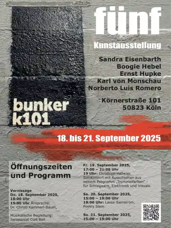 Vernissage und Ausstellung mit Sandra Eisenbarth, Boogie Hebel, Ernst Hupke, Karl von Monschau und Norberto Luis Romero 
