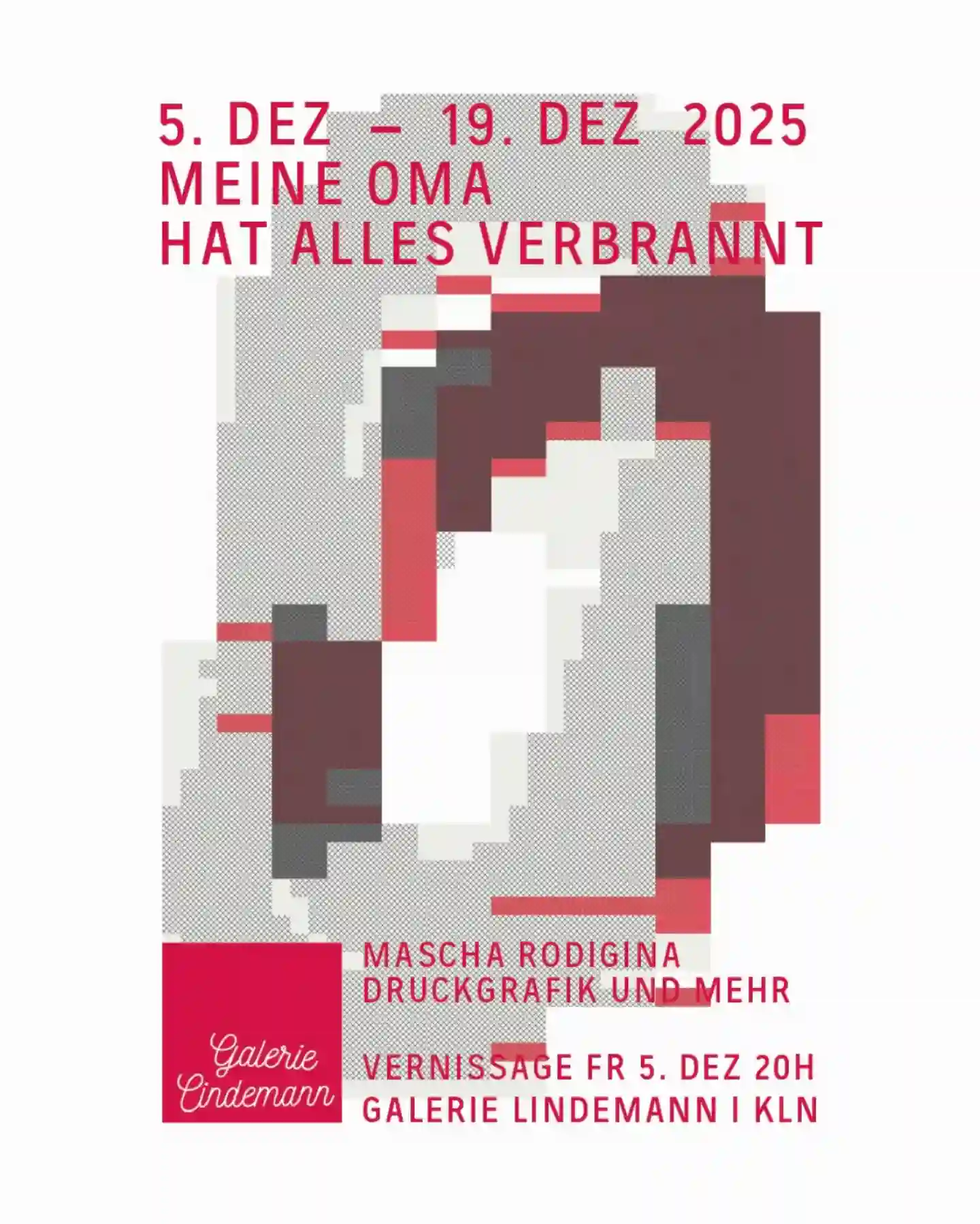 Flyer zur Kunstausstellung und Vernissage von Mascha Rodigina in der Galerie Lindemann, Nippes Köln