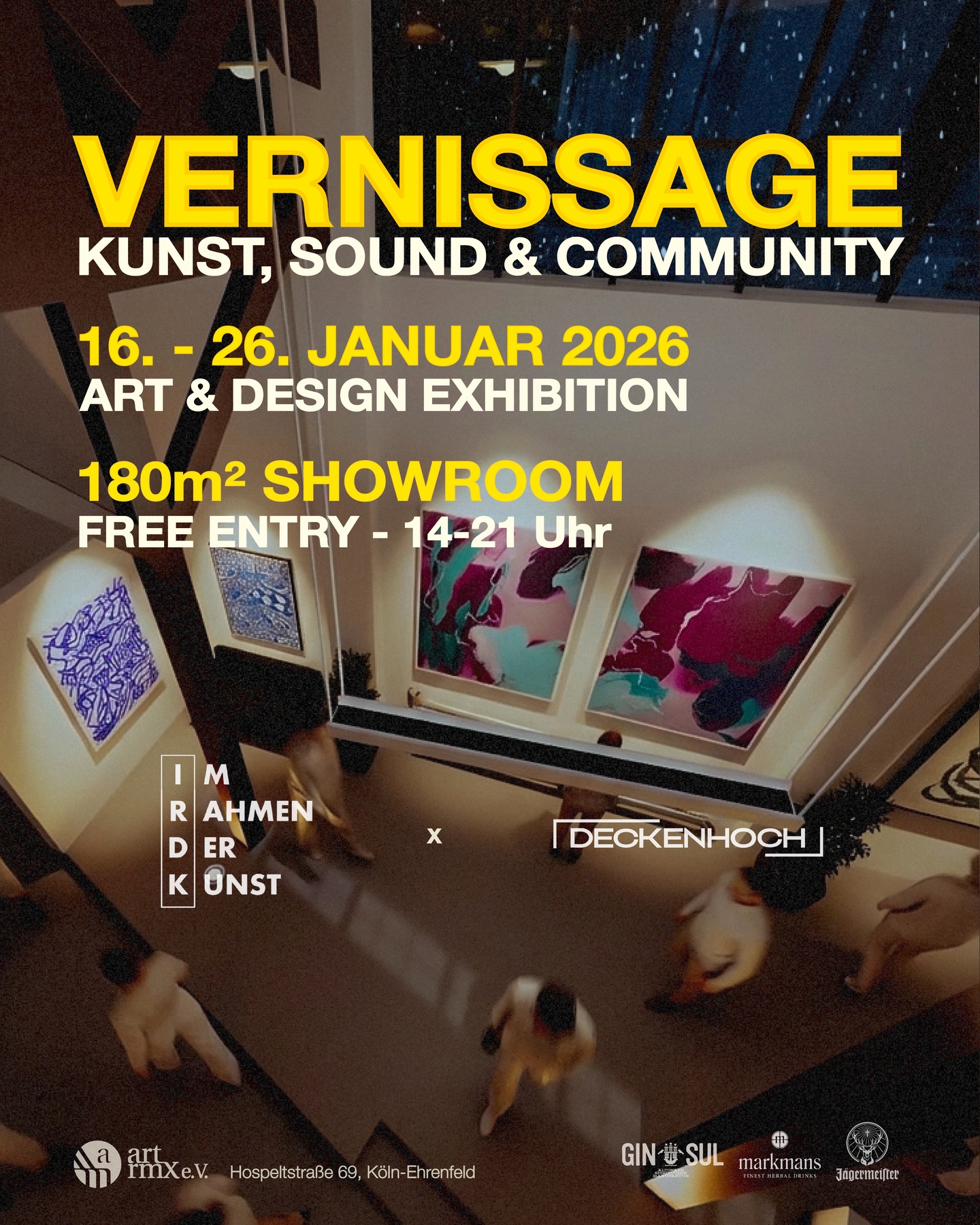 Flyer zur Vernissage und Kunstausstellung im artrmx. e.V. Köln
