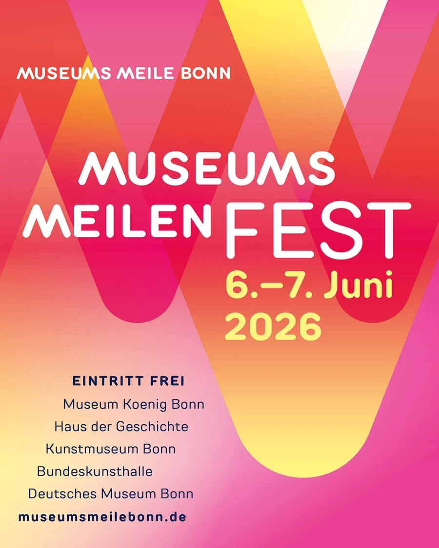 Einladung zur Ausstellung "Am ersten Juni-Wochenende, 6. und 7. Juni, laden die fünf Häuser der Museumsmeile wieder zum beliebten Museumsmeilenfest ein. Bei freiem Eintritt ist jede Menge kostenloses Programm geboten: Führungen durch die Ausstellungen, mu