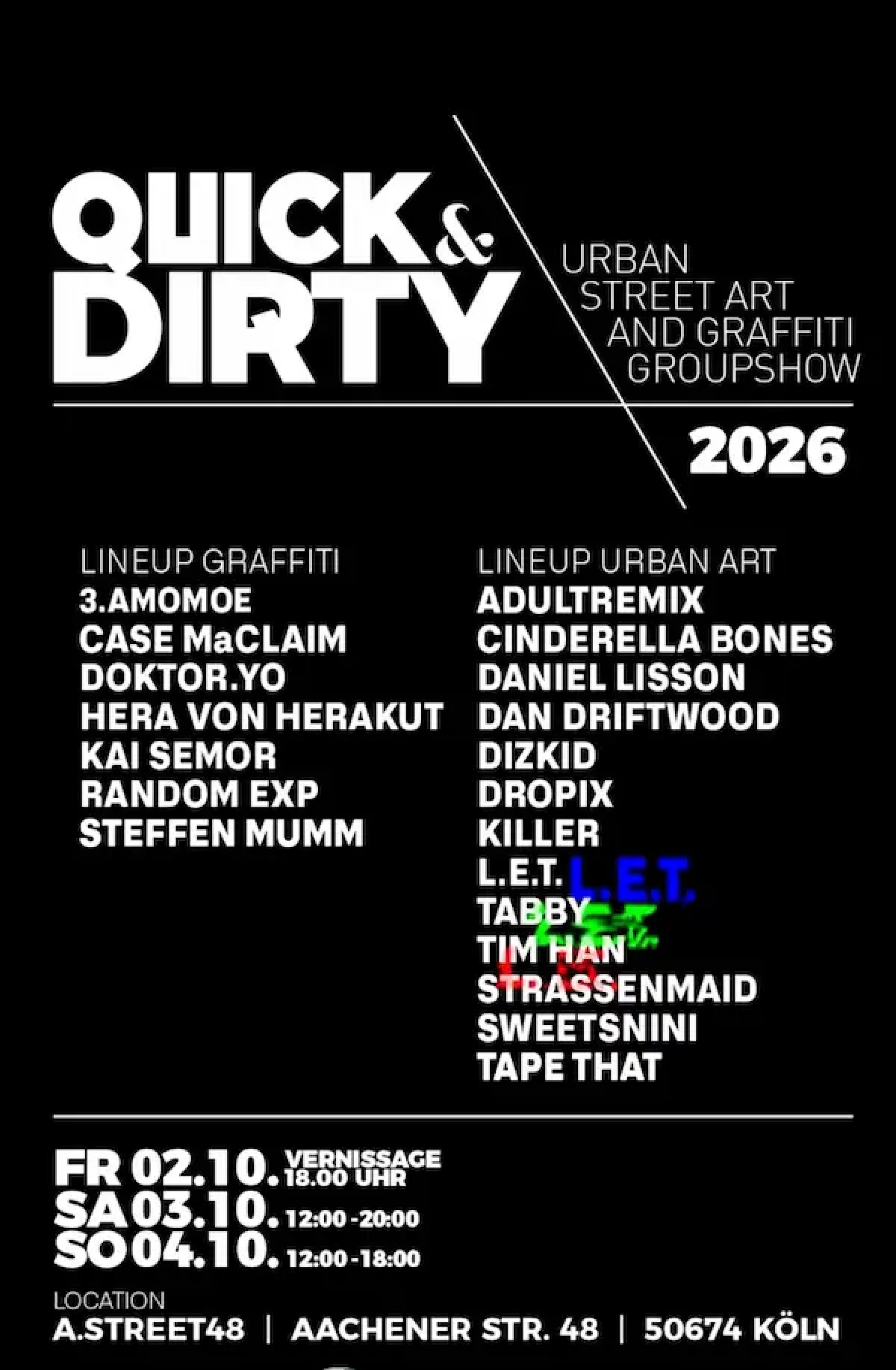 Einladung zur Vernissageund Gruppenausstellung von QUICK&DIRTY in Köln